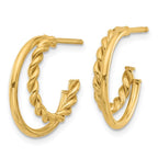 Leslie's 14K Polished and Textured 2-Row J-Hoop Post Earrings - Image 2