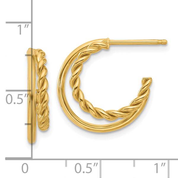 Leslie's 14K Polished and Textured 2-Row J-Hoop Post Earrings - Image 4