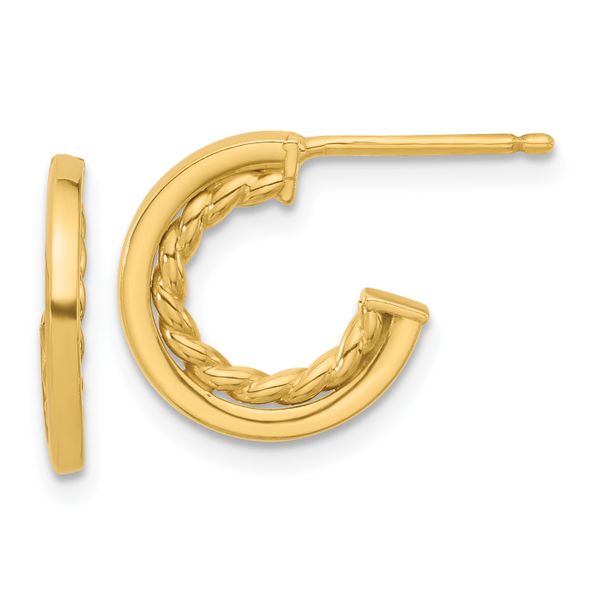 Leslie's 14K Polished and Textured J-Hoop Post Earrings