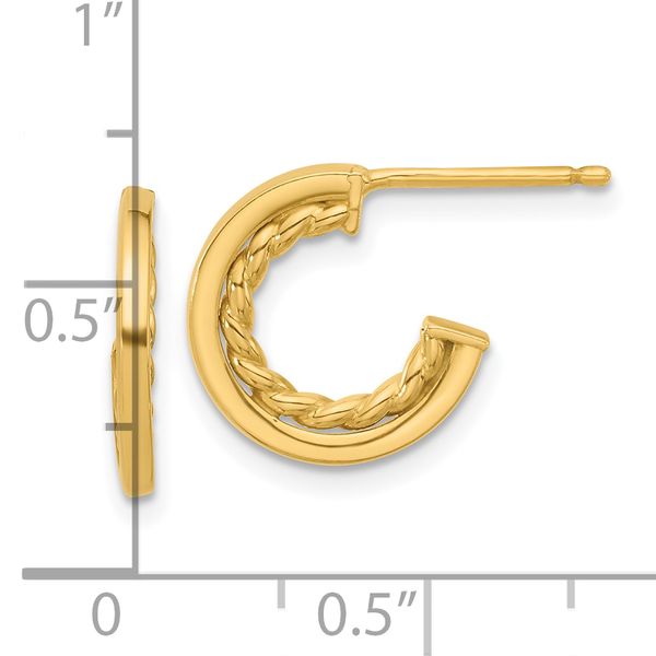 Leslie's 14K Polished and Textured J-Hoop Post Earrings - Image 4
