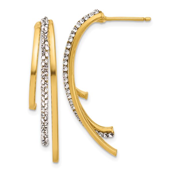 Leslie's 14K Polished with Crystals 3-Row Drop Post Earrings