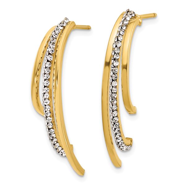Leslie's 14K Polished with Crystals 3-Row Drop Post Earrings - Image 2
