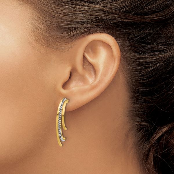Leslie's 14K Polished with Crystals 3-Row Drop Post Earrings - Image 3