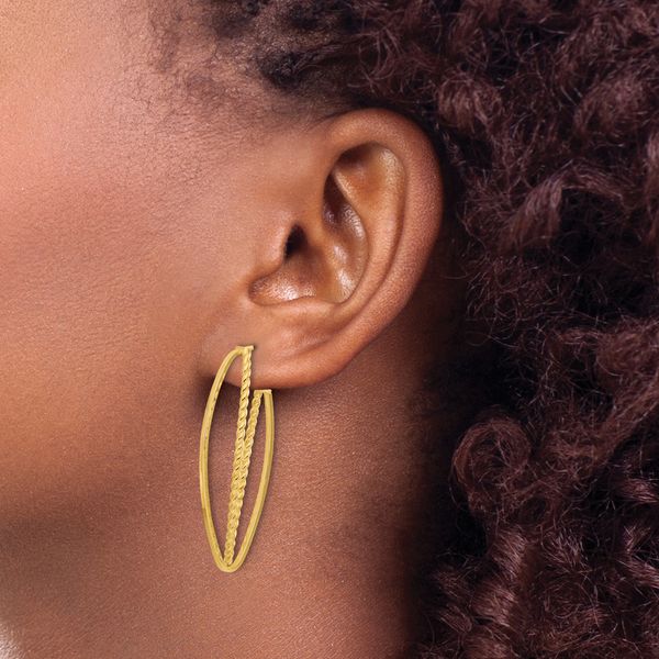 Leslie's 14K Polished and Textured Fancy Drop Post Earrings - Image 3