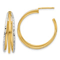 Leslie's 14K w/White Rhodium and D/C 3-Row Round J-Hoop Post Earrings
