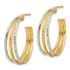 Leslie's 14K w/White Rhodium and D/C 3-Row Round J-Hoop Post Earrings - Image 2
