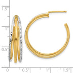 Leslie's 14K w/White Rhodium and D/C 3-Row Round J-Hoop Post Earrings - Image 4