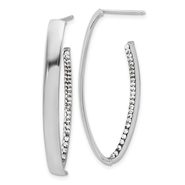 Leslie's 14K w/Wht RH-plating Polished Crystals J-Hoop Post Earrings