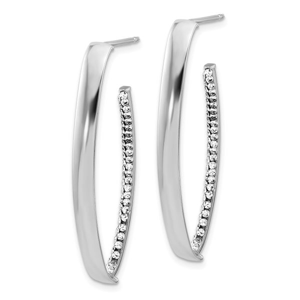 Leslie's 14K w/Wht RH-plating Polished Crystals J-Hoop Post Earrings - Image 2