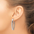 Leslie's 14K w/Wht RH-plating Polished Crystals J-Hoop Post Earrings - Image 3