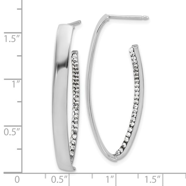 Leslie's 14K w/Wht RH-plating Polished Crystals J-Hoop Post Earrings - Image 4