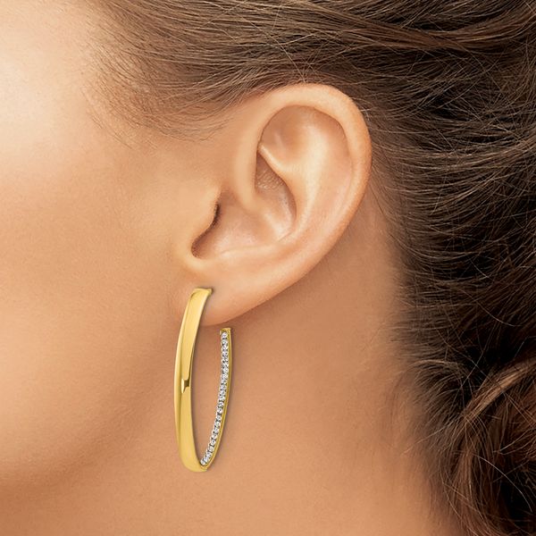 Leslie's 14K Polished with Crystals J-Hoop Drop Post Earrings - Image 3