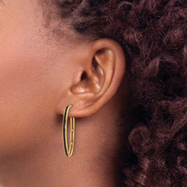 Leslie's 14K Polished with Black Enamel Oval J-hoop Post Earrings - Image 3
