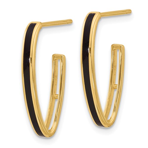 Leslie's 14K Polished with Black Enamel Oval J-hoop Post Earrings - Image 2