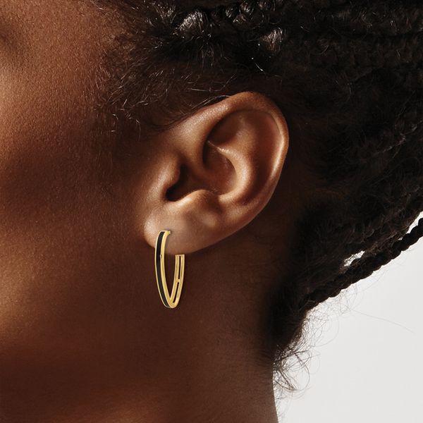 Leslie's 14K Polished with Black Enamel Oval J-hoop Post Earrings - Image 3