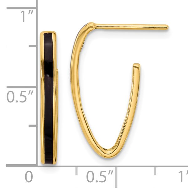 Leslie's 14K Polished with Black Enamel Oval J-hoop Post Earrings - Image 4