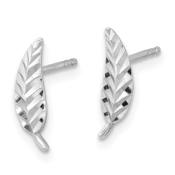 Leslie's 14K White Gold Polished and Diamond-cut Leaf Post Earrings - Image 2