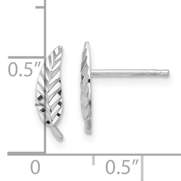 Leslie's 14K White Gold Polished and Diamond-cut Leaf Post Earrings - Image 4