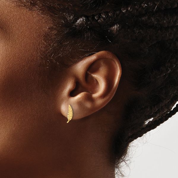 Leslie's 14K Polished and Diamond-cut Leaf Post Earrings - Image 3