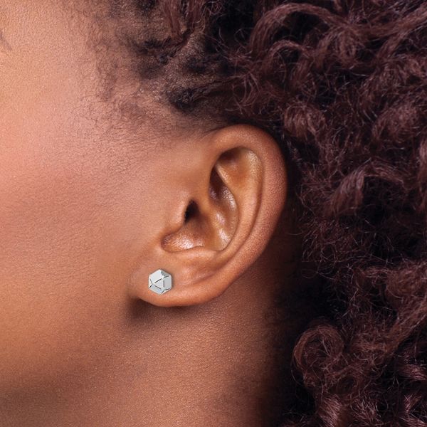Leslie's 14K White Gold Polished Geometric Ball Post Earrings - Image 3