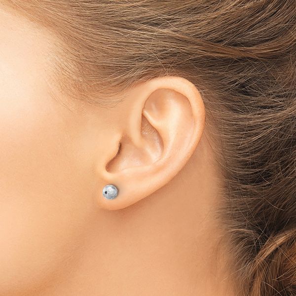 Leslie's 14K White Gold Polished/Satin and Diamond-cut Ball Post Earrings - Image 3