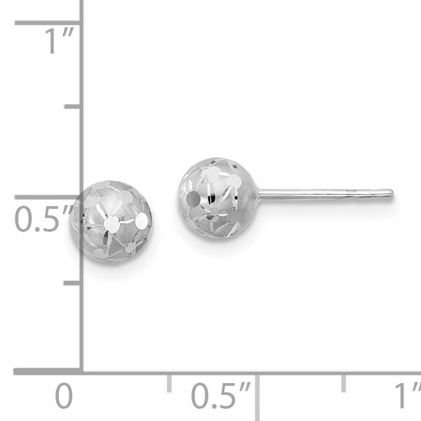 Leslie's 14K White Gold Polished/Satin and Diamond-cut Ball Post Earrings - Image 4