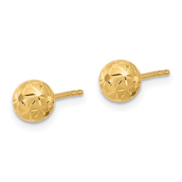 Leslie's 14K Polished/Satin and Diamond-cut Ball Post Earrings - Image 2