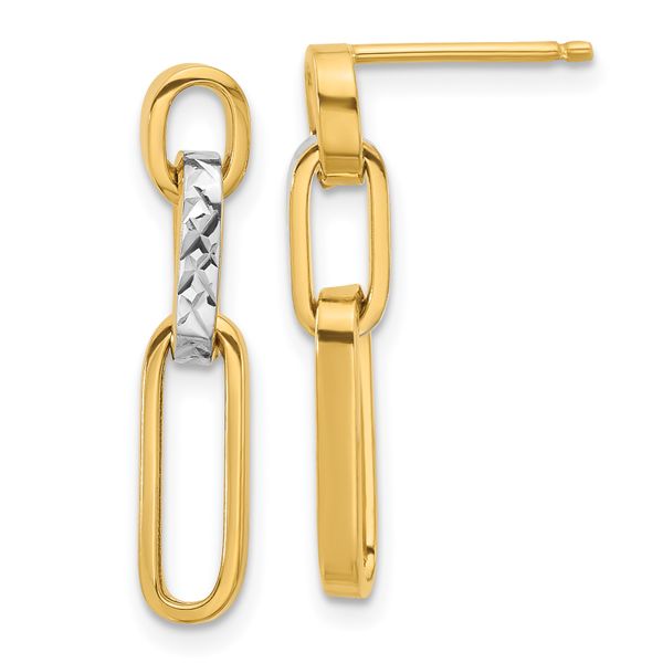 Leslie's 14K w/Rhodium Polished and D/C Link Dangle Post Earrings