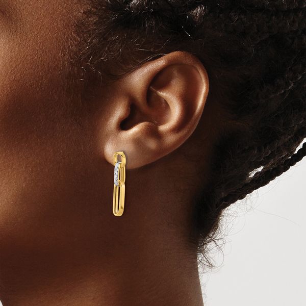 Leslie's 14K w/Rhodium Polished and D/C Link Dangle Post Earrings - Image 3