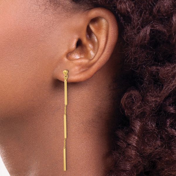 Leslie's 14K Polished 3 Bar Dangle Post Earrings - Image 3