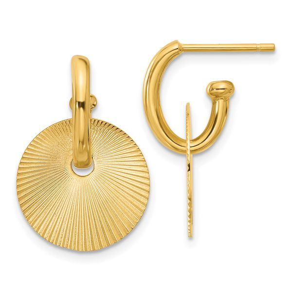 Leslie's 14K Polished and Textured Circle Dangle Post Earrings