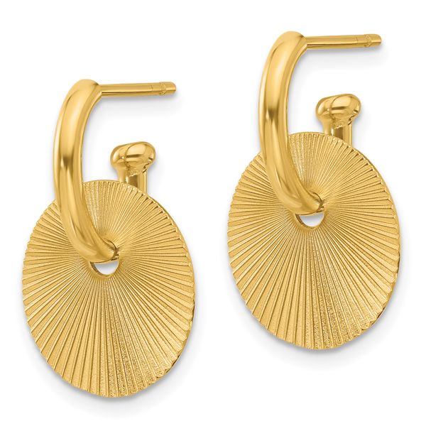 Leslie's 14K Polished and Textured Circle Dangle Post Earrings - Image 2
