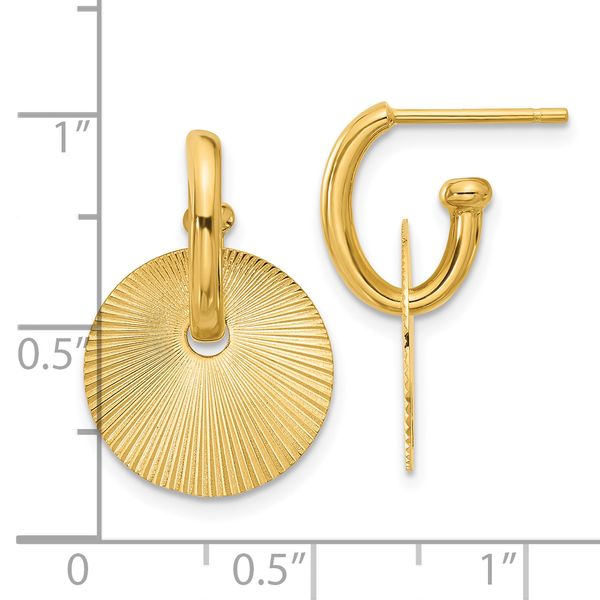 Leslie's 14K Polished and Textured Circle Dangle Post Earrings - Image 4