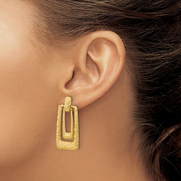 Leslie's 14K Polished and Satin Rectangle Dangle Post Earrings - Image 3