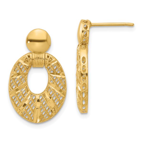 Leslie's 14k Polished D/C Oval Post Dangle Earrings