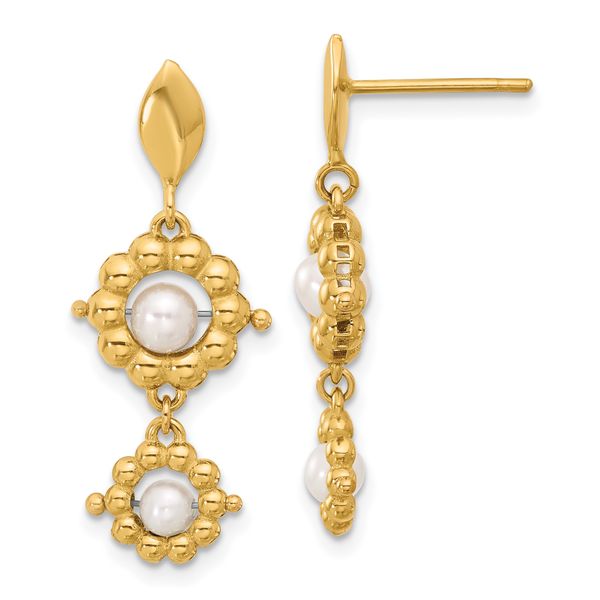 Leslie's 14k Polished FWC Pearl Flower Post Dangle Earrings