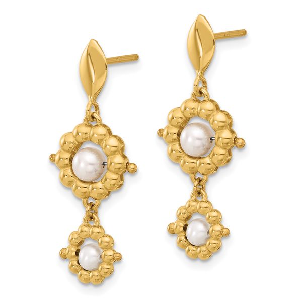 Leslie's 14k Polished FWC Pearl Flower Post Dangle Earrings - Image 2