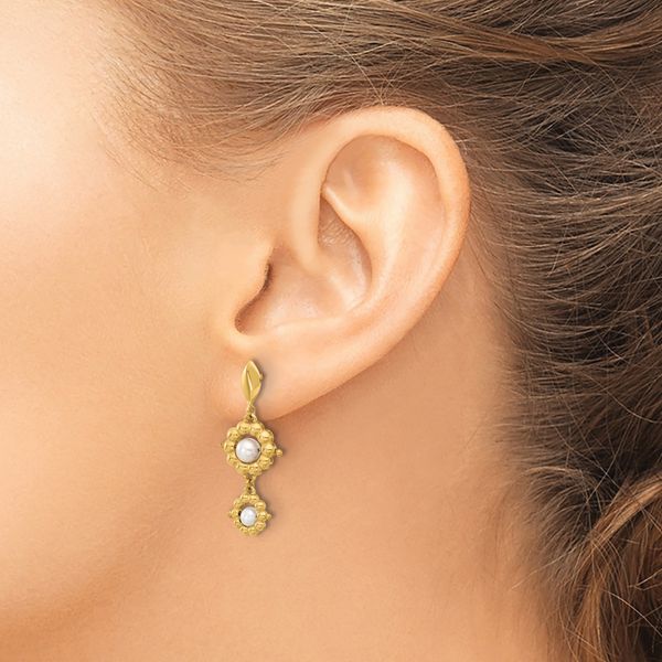 Leslie's 14k Polished FWC Pearl Flower Post Dangle Earrings - Image 3