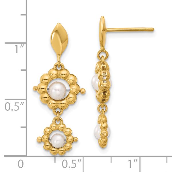 Leslie's 14k Polished FWC Pearl Flower Post Dangle Earrings - Image 4
