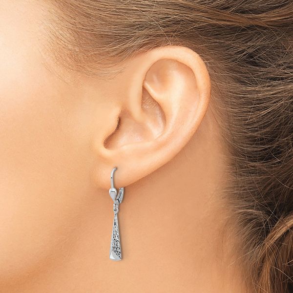 Leslie's 14K White Gold Polished/Diamond-cut Dangle Leverback Earrings - Image 3