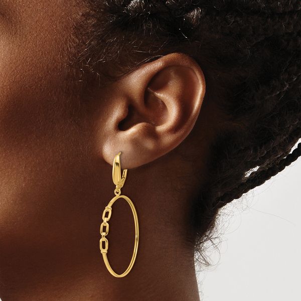 Leslie's 14K Polished Link Design Leverback Hoop Earrings - Image 3