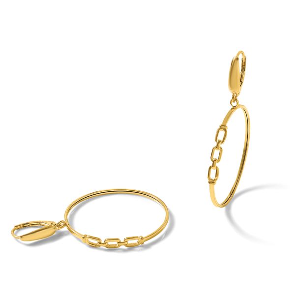 Leslie's 14K Polished Link Design Leverback Hoop Earrings - Image 5