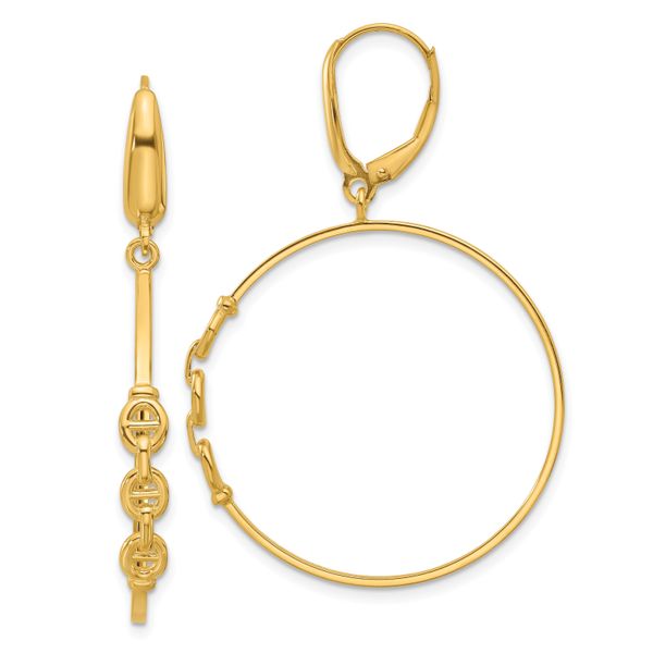 Leslie's 14K Polished Link Design Leverback Hoop Earrings