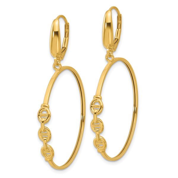 Leslie's 14K Polished Link Design Leverback Hoop Earrings - Image 2