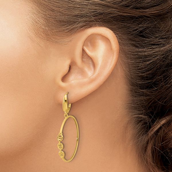 Leslie's 14K Polished Link Design Leverback Hoop Earrings - Image 3