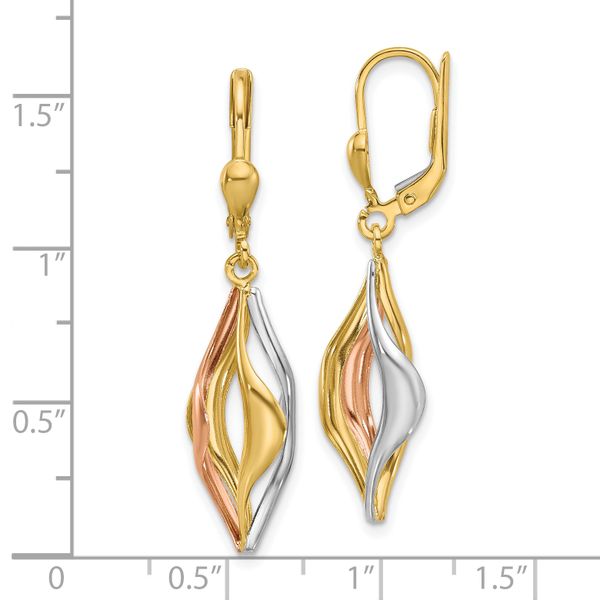 Leslie's 14K Tri-Color Polished Dangle Leverback Earrings - Image 4