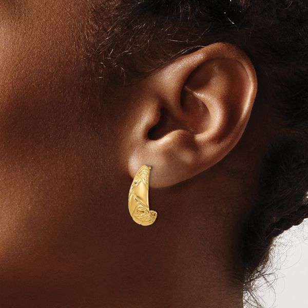 Leslie's 14K Polished and Diamond-cut J-Hoop Earrings - Image 3