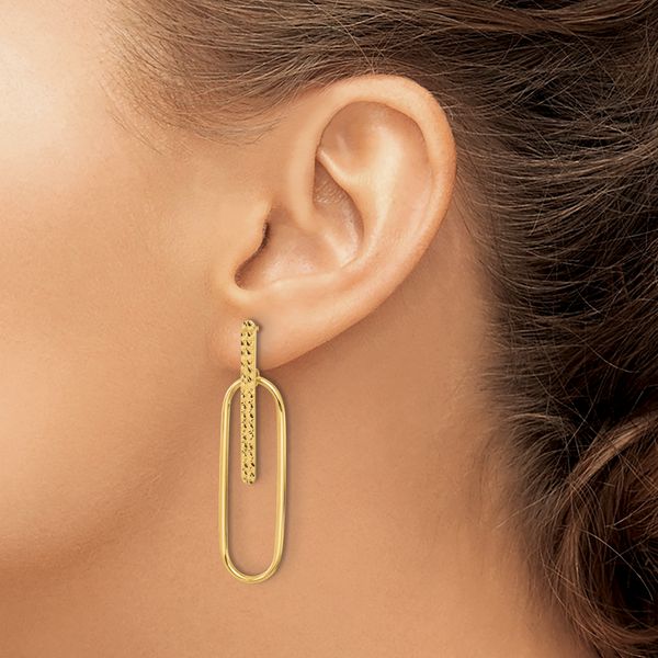Leslie's 14K Polished and Diamond-cut Oval Dangle Post Earrings - Image 3