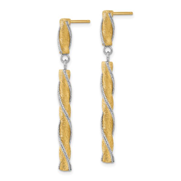 Leslie's 14K Two-tone Polished/Satin/Dia-cut Post Dangle Earrings - Image 2