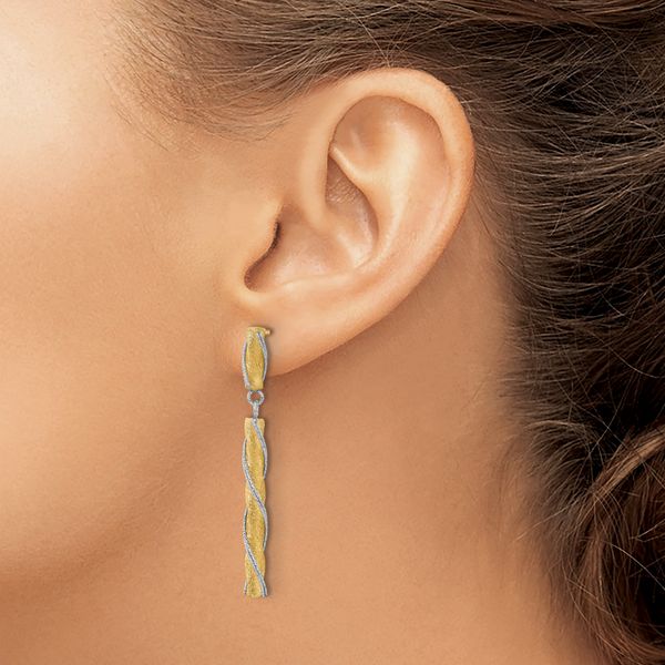 Leslie's 14K Two-tone Polished/Satin/Dia-cut Post Dangle Earrings - Image 3